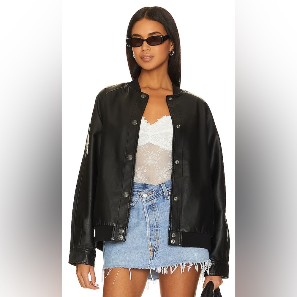 Free People We The Free Wild Rose Vegan Leather Bomber